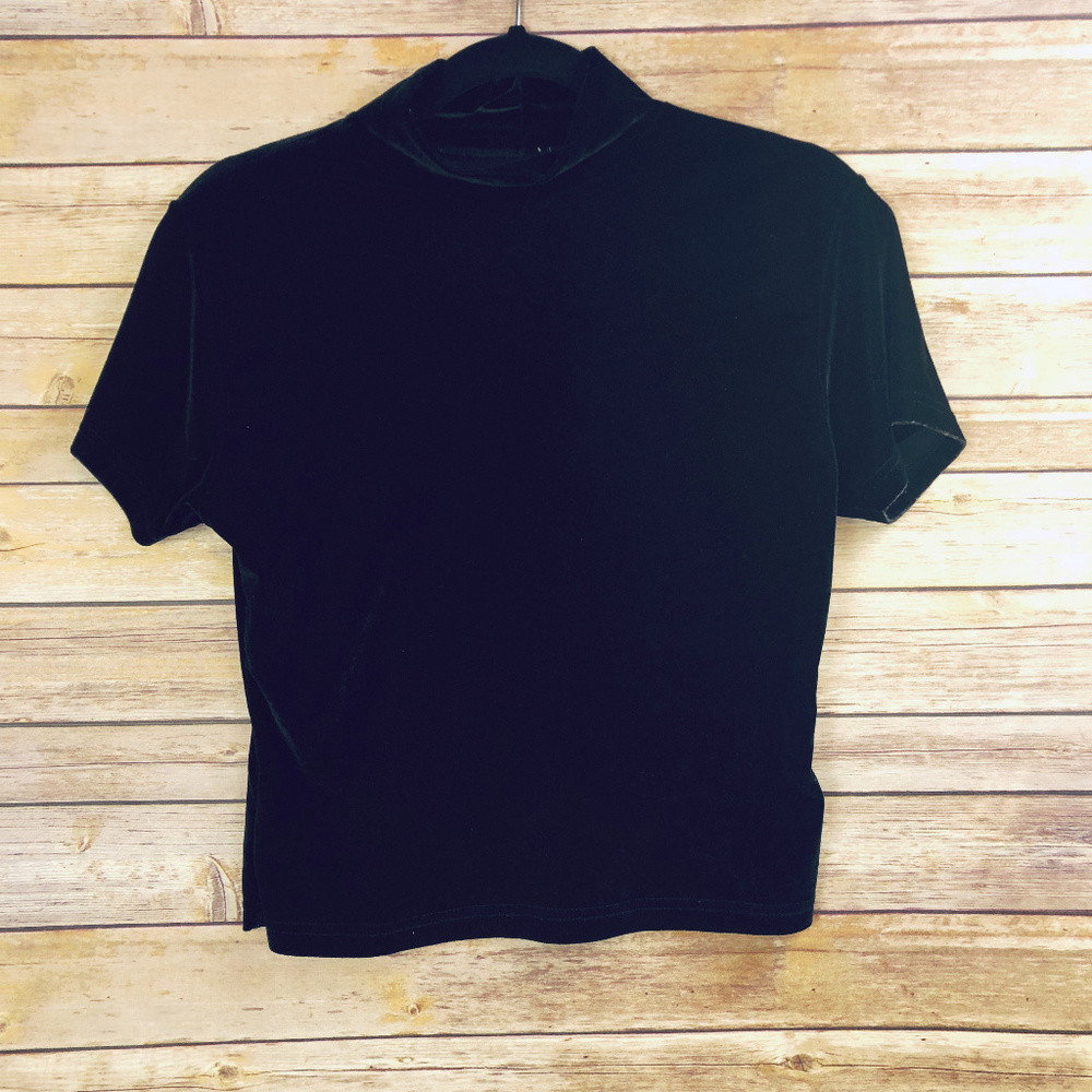Black Velvet Mock Neck Crop Top - Medium